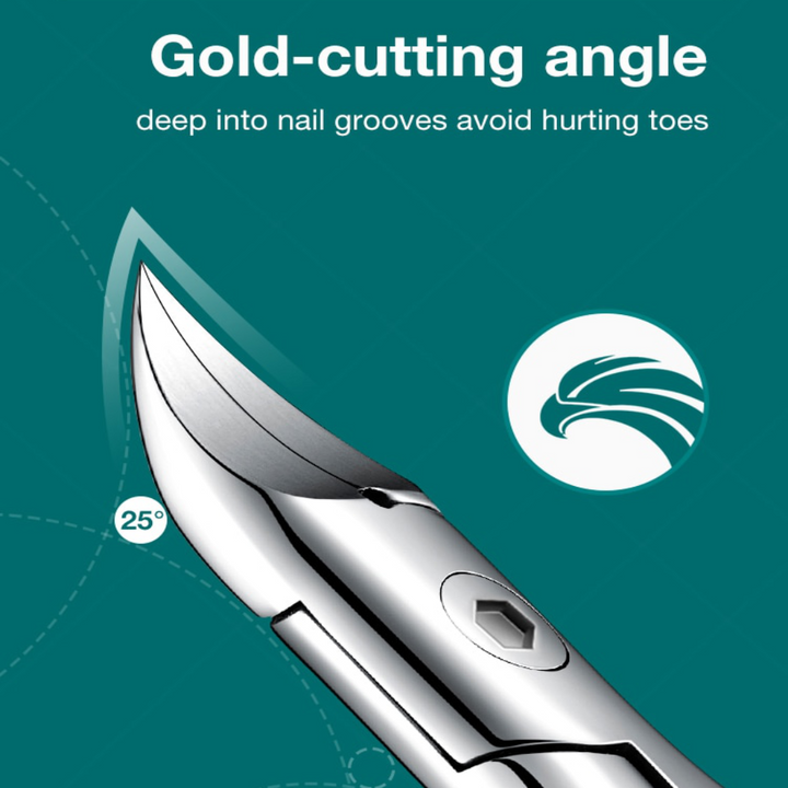 Unisex ergonomic toenail clipper, stainless steel, for thick and ingrown nails. Essential foot & nail care pedicure tool.