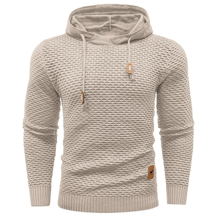 Back view of a plain Everyday Comfort Fleece Pullover Hoodie, heather grey