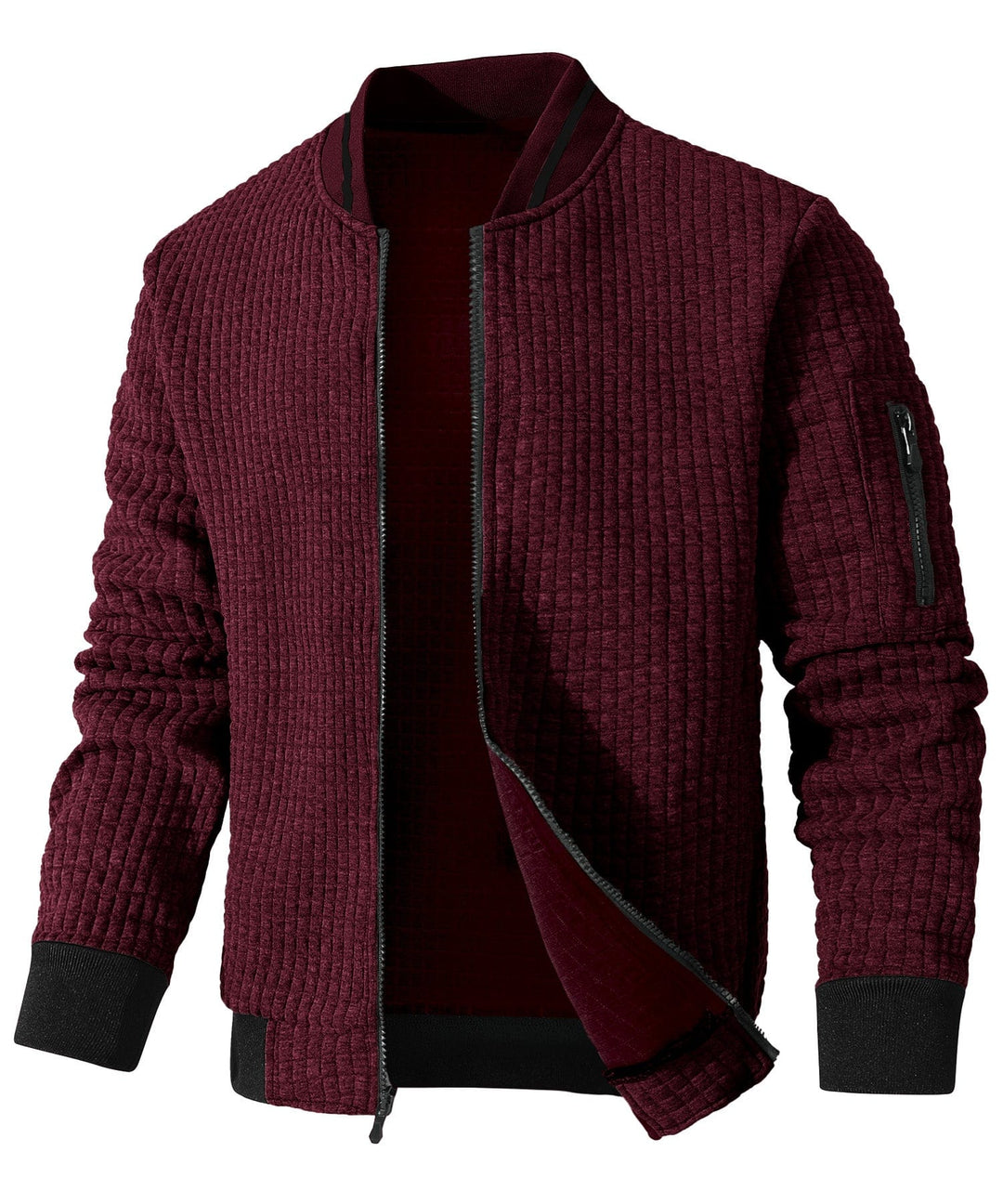 Unisex Everyday Warmth Jacket styled open, revealing its interior and lightweight polyester-cotton blend.