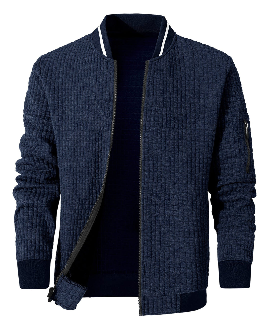 Close-up of the Everyday Jacket's fabric, a durable polyester-cotton blend offering lightweight warmth.