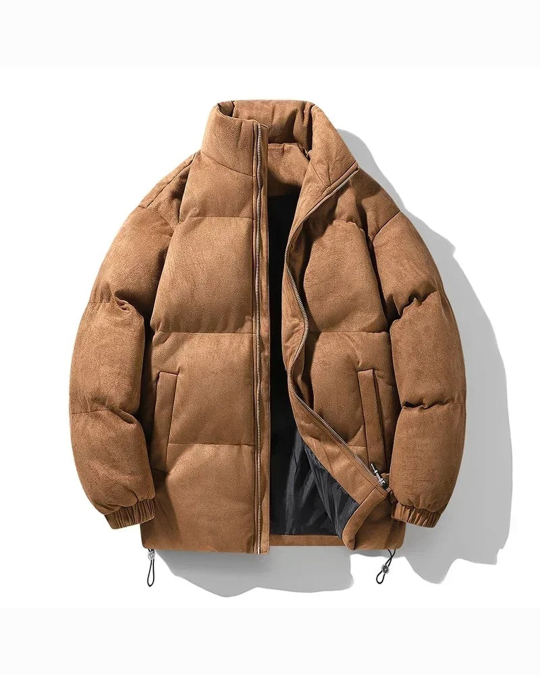 Unisex Everyday Puffer Jacket in black, front view, perfect for casual winter outerwear