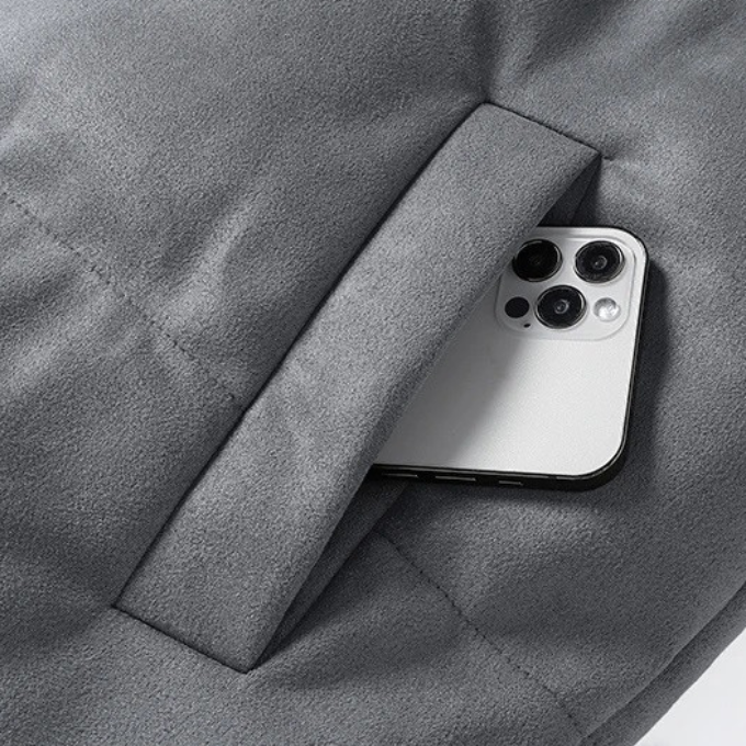 Unisex everyday puffer jacket on a model, demonstrating its comfortable and casual fit
