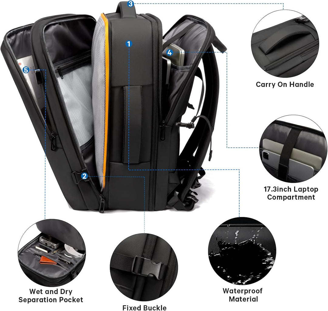 Modern unisex travel backpack, 26-45L, expandable & waterproof for essentials.
