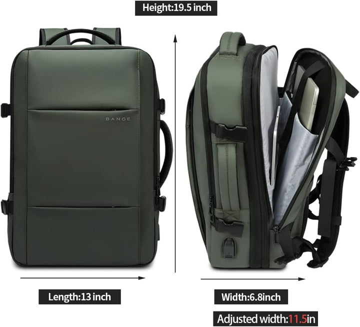 Secure laptop sleeve travel backpack, 26-45L, expandable, waterproof design.