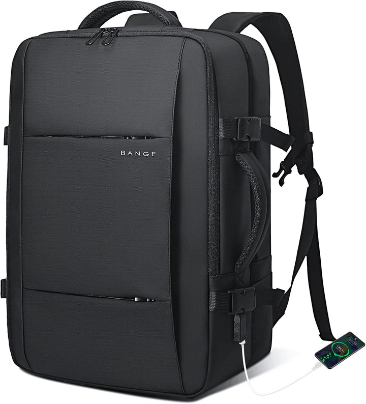 Commuter & travel backpack, 26-45L, waterproof, with multiple compartments.