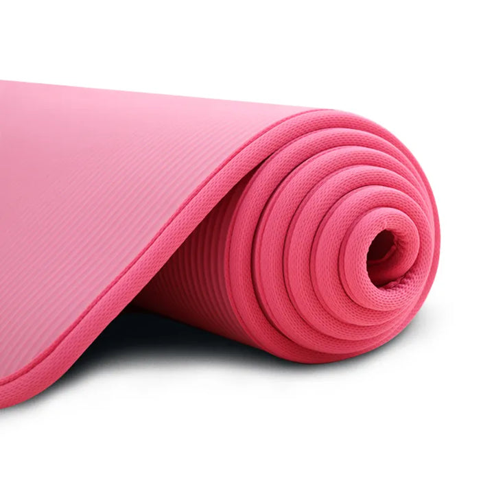 Textured anti-slip surface on a thick yoga mat. Perfect for secure, comfortable yoga, pilates, and fitness exercises.