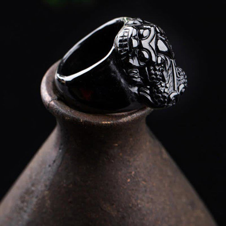 Unisex FengShui PiXiu Black Obsidian Strength Ring - Lexians