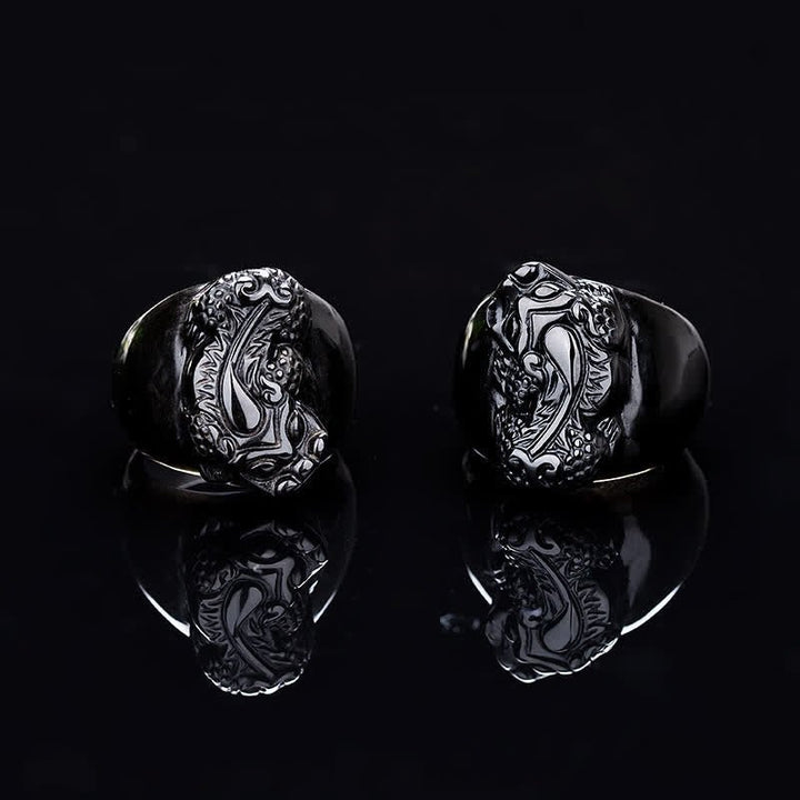 Unisex FengShui PiXiu Black Obsidian Strength Ring - Lexians