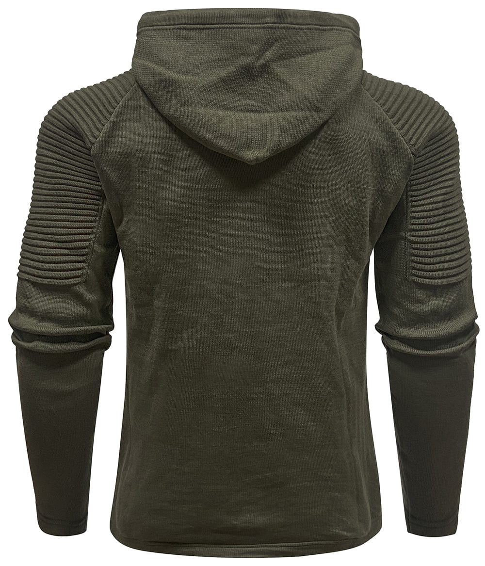 Folded Unisex Frontier Style Hoodie, highlighting its soft fleece and cotton/polyester blend