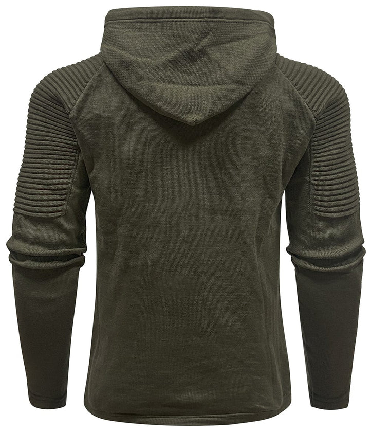 Folded Unisex Frontier Style Hoodie, highlighting its soft fleece and cotton/polyester blend