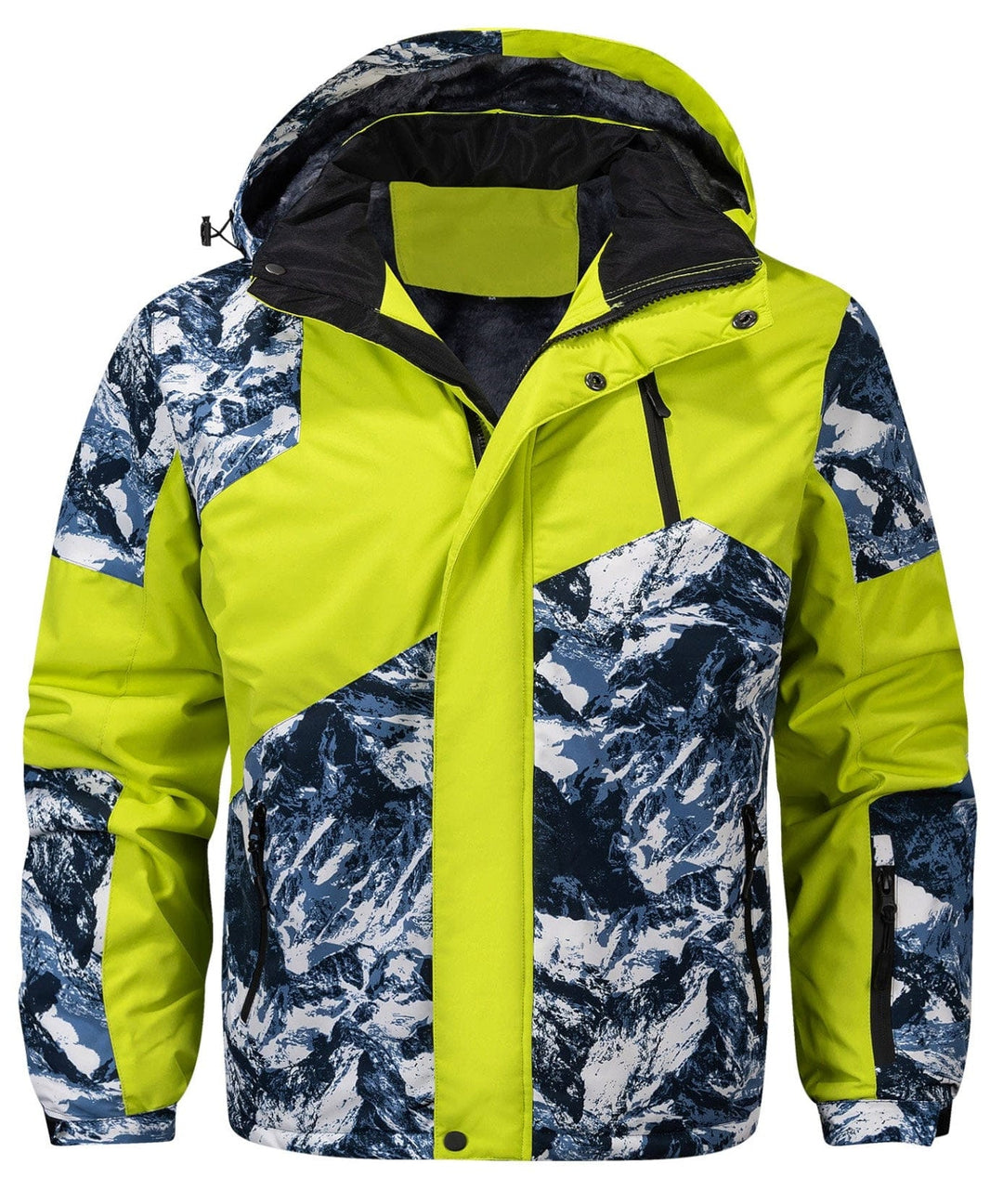 Unisex Glacier Print Insulated Jacket in a vibrant blue, front view, perfect for winter adventures.