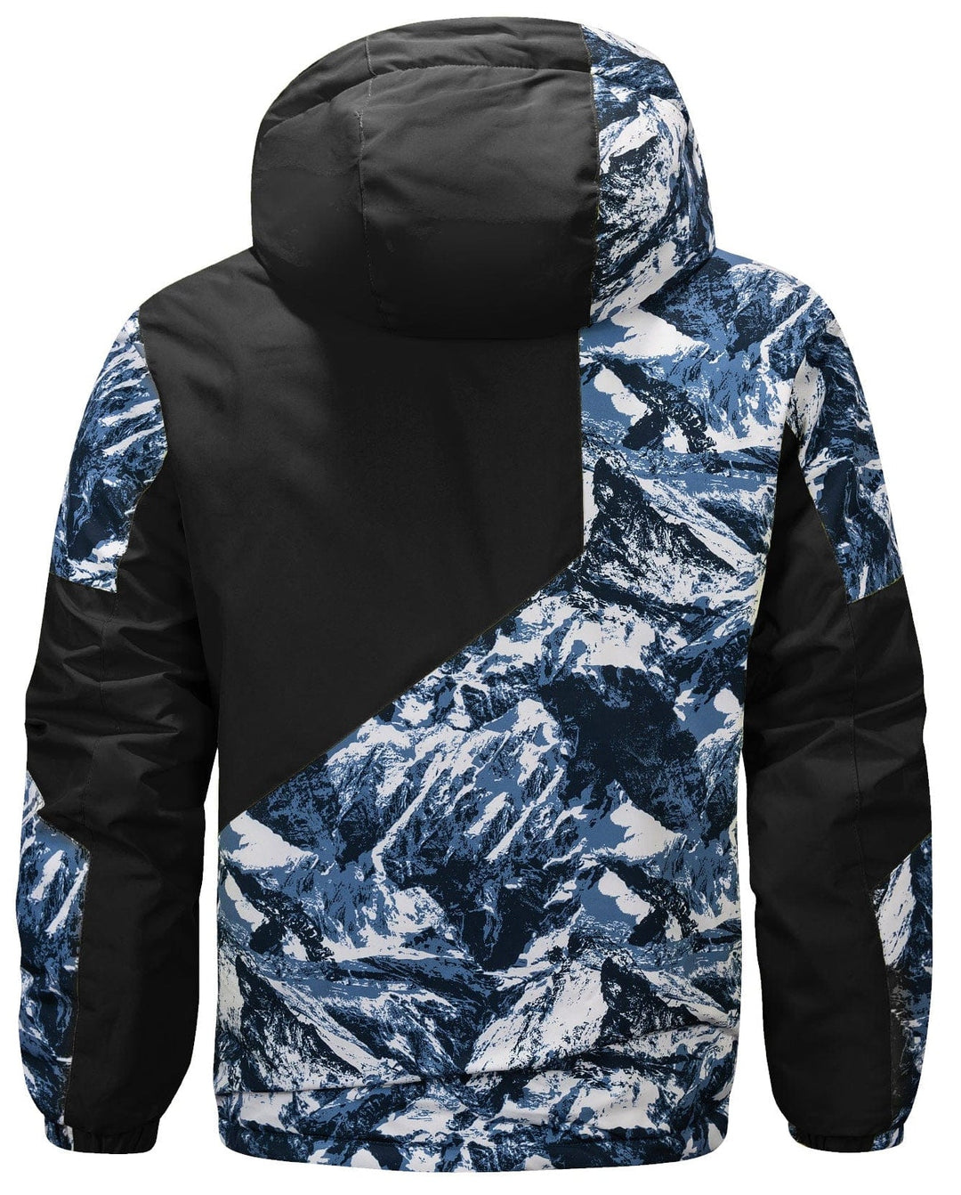 Folded Unisex Glacier Print Insulated Jacket, demonstrating its compact storage for travel and outdoor activities.