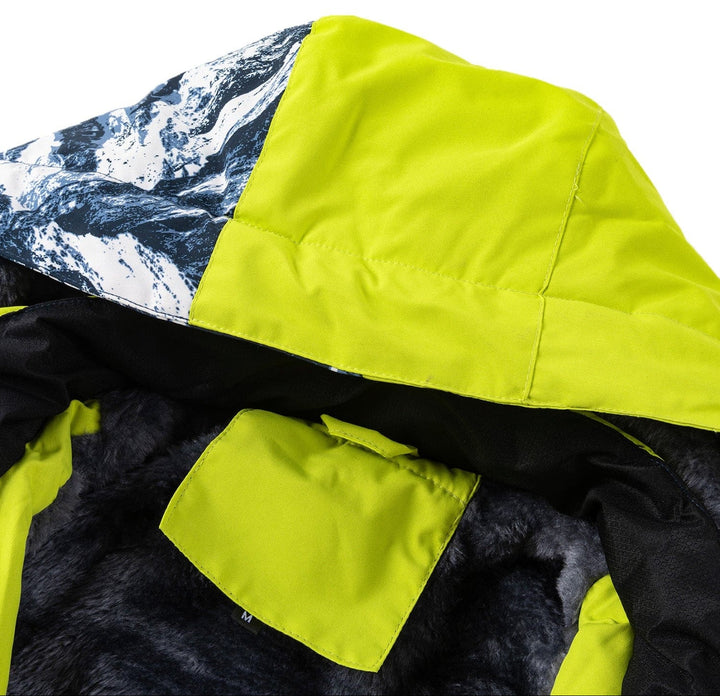 Unisex Glacier Print Insulated Jacket paired with winter accessories, ready for a cold weather outing.