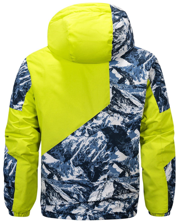 Unisex insulated winter jacket, posed outdoors in a snowy landscape, emphasizing its cold weather utility.