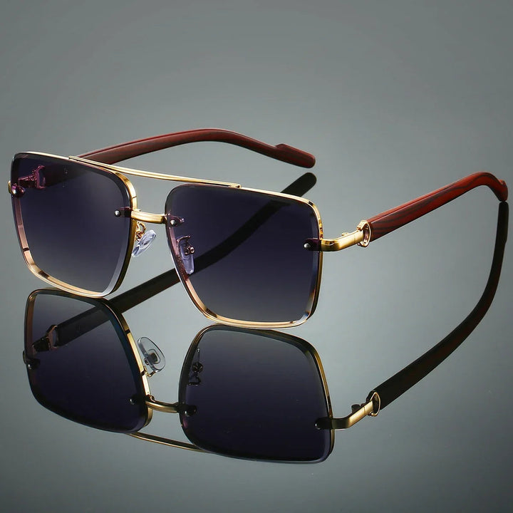Fashion eyewear: gold aviator sunglasses, unisex, with unique woodgrain arms for sun protection.