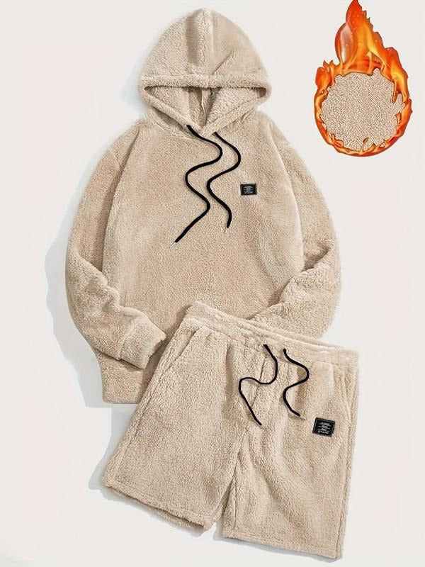 Unisex gray plush fleece lounge set featuring a cozy hoodie and comfortable shorts, perfect for relaxation.
