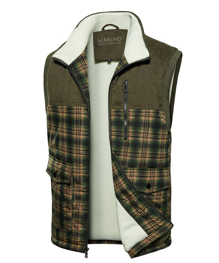 Unisex green insulated outdoor vest for hiking and camping, front view