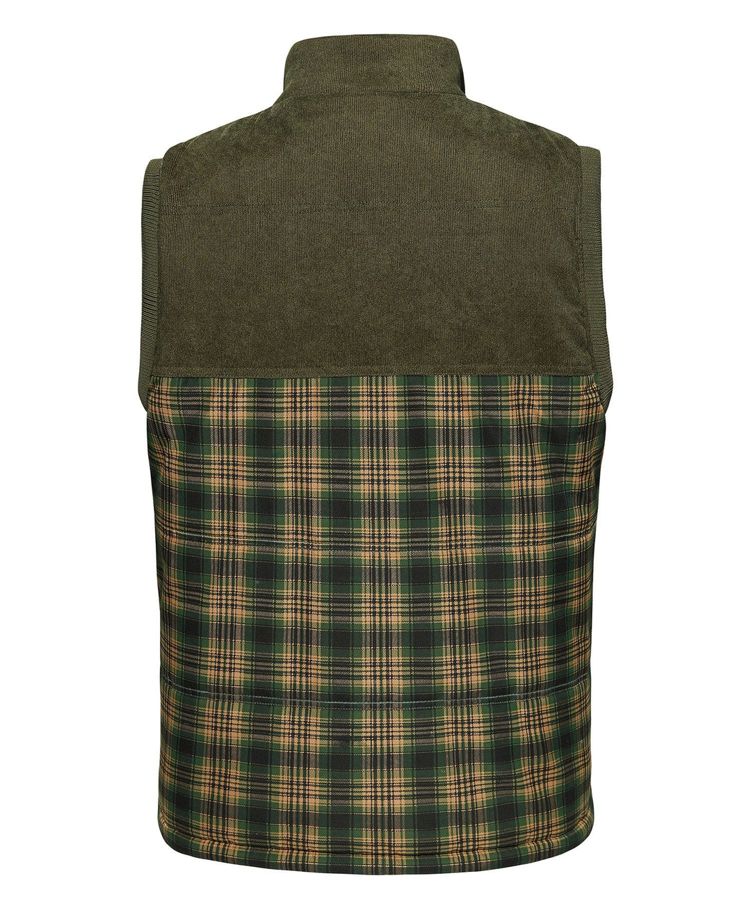 Close-up of the fabric on a green outdoor insulated vest, showing texture