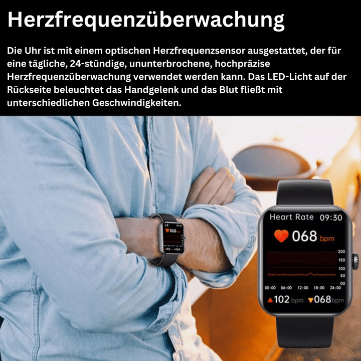 High-tech unisex health watch for precise, pain-free blood sugar & vital sign monitoring.