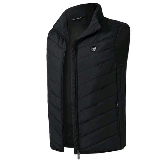 Unisex heated down vest in black, providing warmth for winter activity, electric thermal outdoor apparel