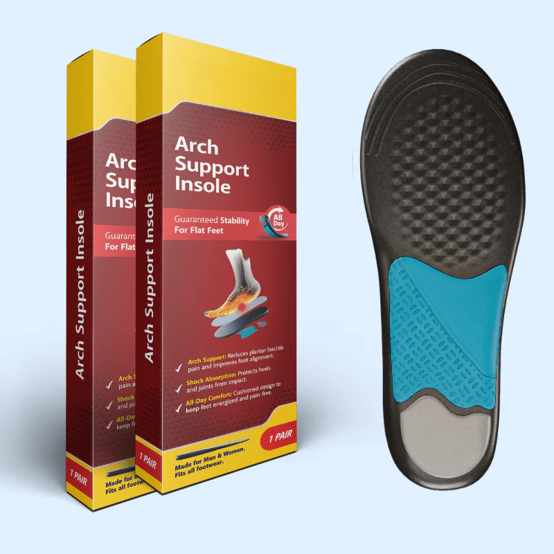 View of heavy duty arch support insoles, designed for maximum comfort & foot support