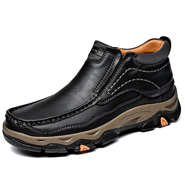 Black genuine leather unisex high top shoes with orthopedic benefits