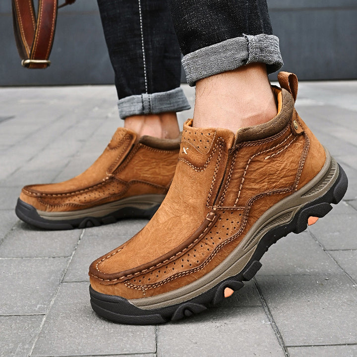 Casual black high-top leather shoes with advanced orthopedic comfort features for everyday relief