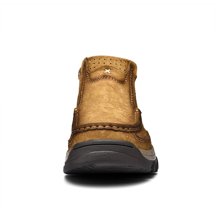 Black leather high-top orthopedic shoes designed for ultimate comfort and support for all genders