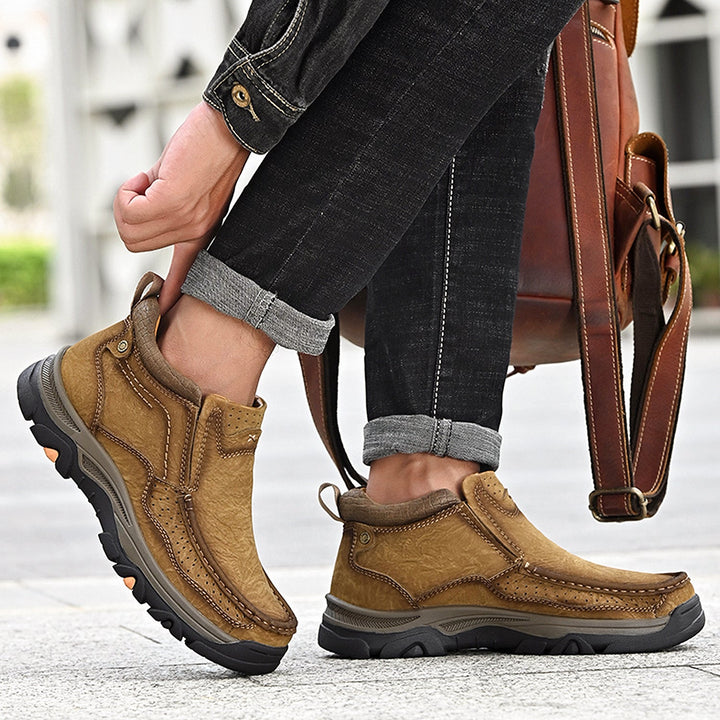 Black leather high-top orthopedic footwear, a perfect blend of style, comfort, and support for unisex wear
