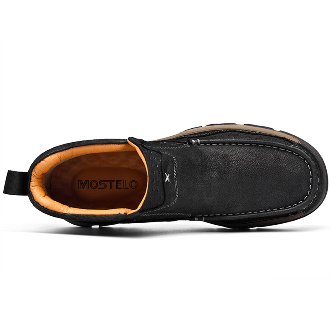 Unisex high-top comfort shoes, black leather, featuring excellent arch support and orthopedic design