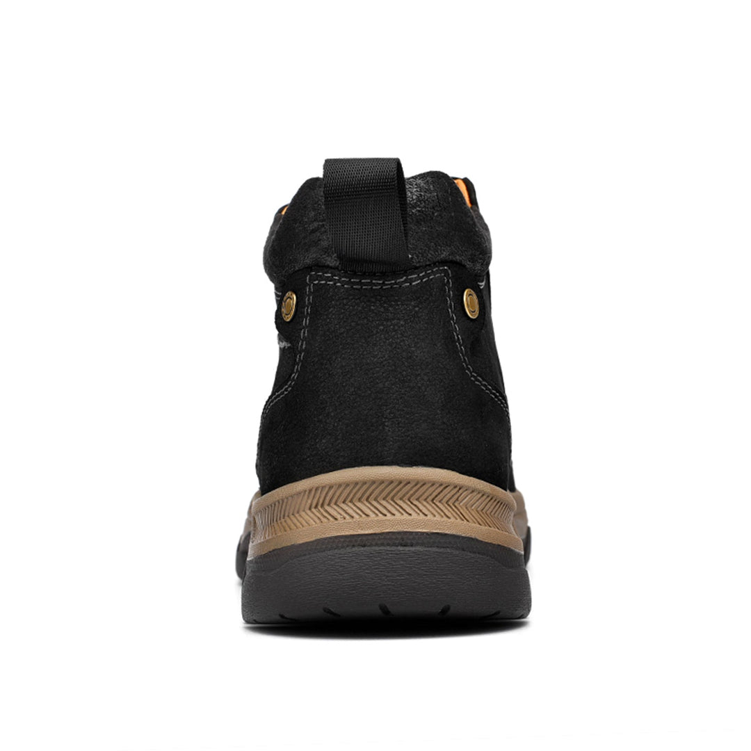 Close-up of the interior lining of black leather high-top orthopedic shoes, emphasizing comfort