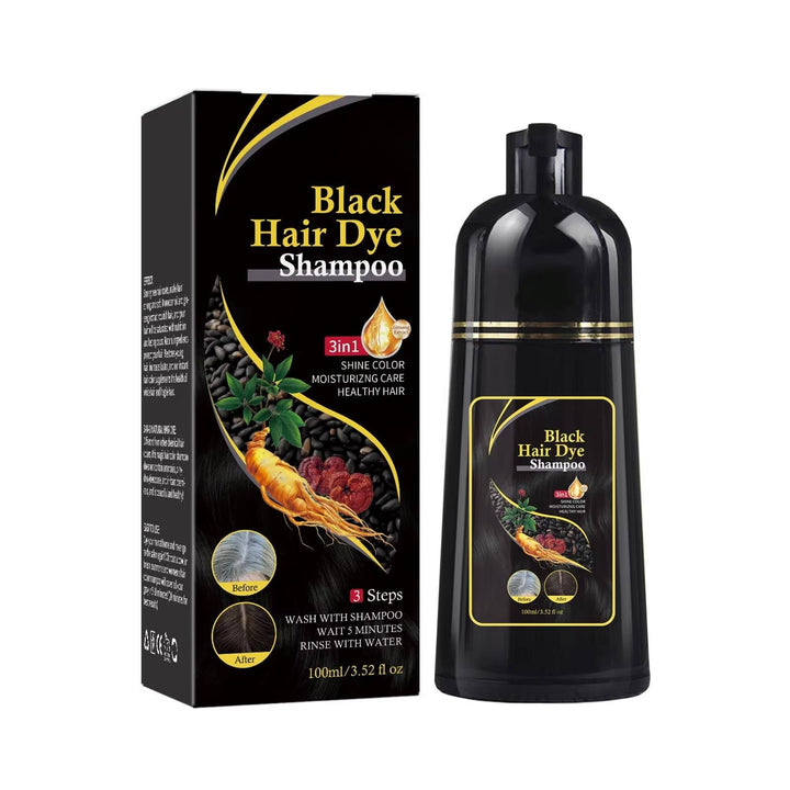 Unisex Instant Black Hair Dye Shampoo for gray coverage, easy application, and natural, long-lasting black color.
