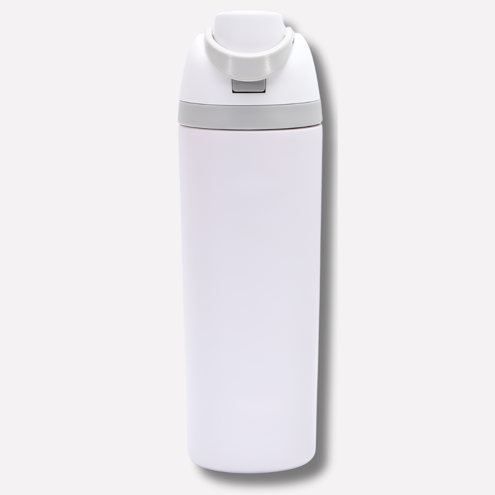 Convenient insulated travel bottle, stainless steel, leakproof and reusable with a built-in straw.
