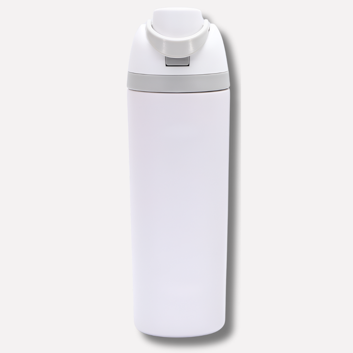 Convenient insulated travel bottle, stainless steel, leakproof and reusable with a built-in straw.