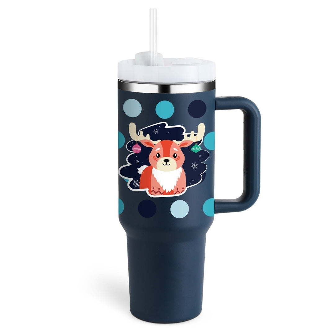 Vacuum sealed tumbler with handle & straw. Reusable and perfect for travel, office, outdoor.