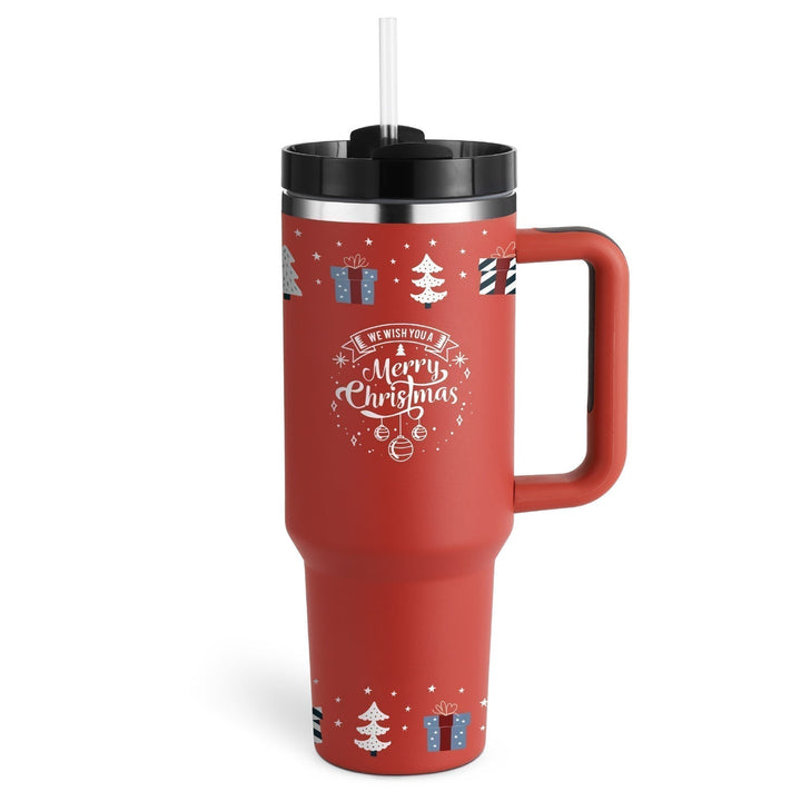 Portable ChillMate insulated travel mug with handle & straw. For hot and cold beverages.