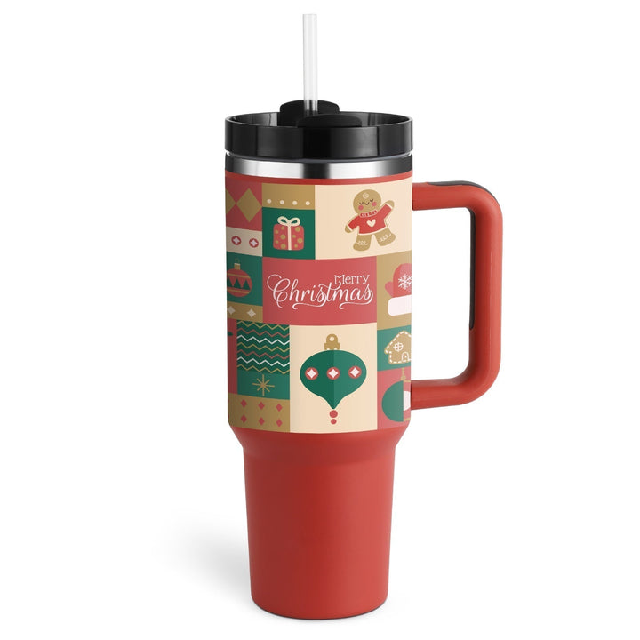 Large capacity insulated handle mug with straw. Durable drinkware for hot/cold liquids.