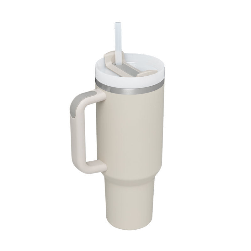 Unisex insulated straw mug with handle. Enjoy hot coffee or refreshing cold water anywhere.