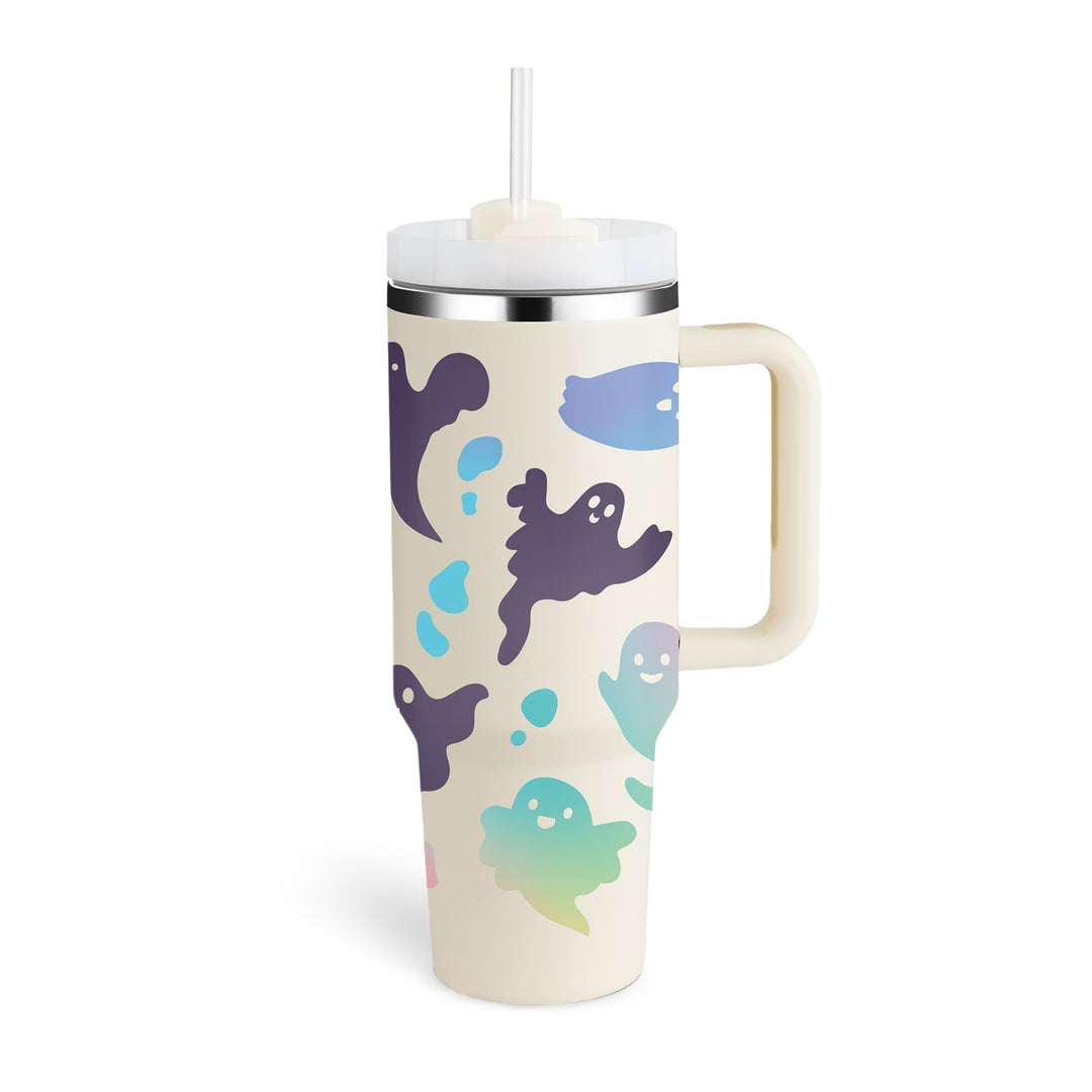 ChillMate insulated straw mug with handle. Keeps drinks hot/cold for travel, office, outdoor.