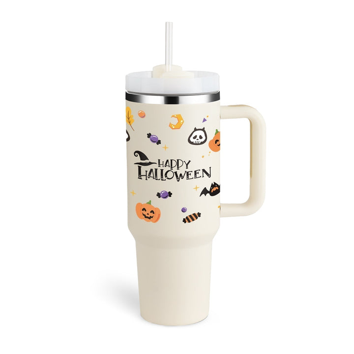 Large capacity insulated travel mug with handle & straw. Durable and portable hydration.