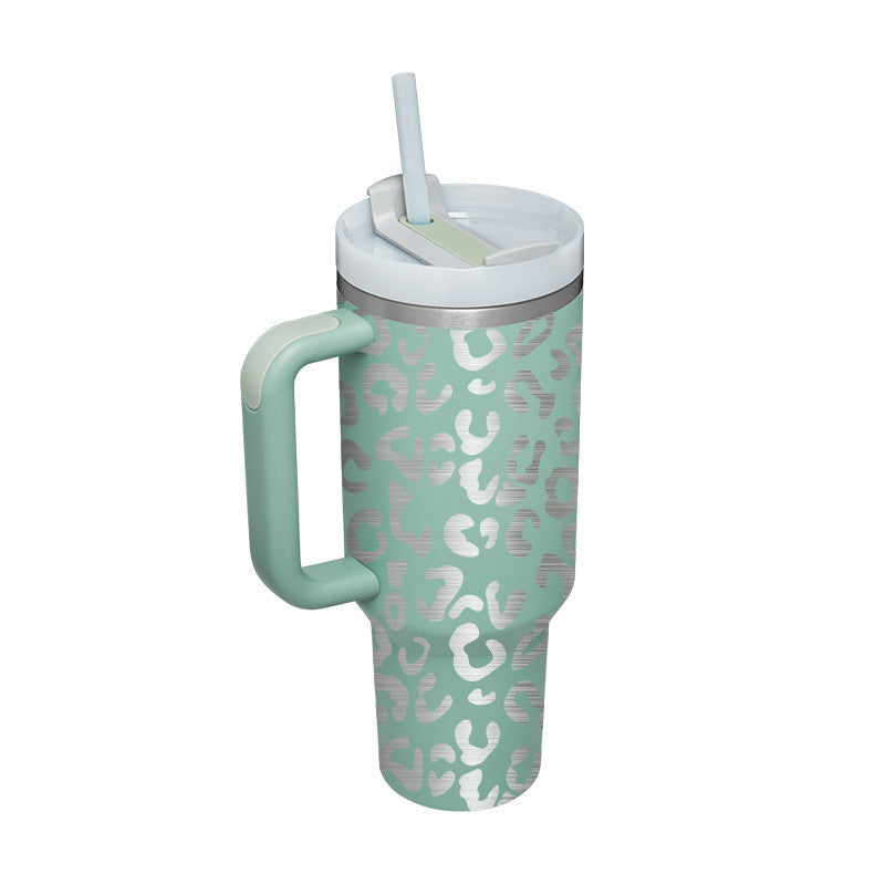 ChillMate insulated travel tumbler with handle & straw. Keeps drinks hot/cold all day.