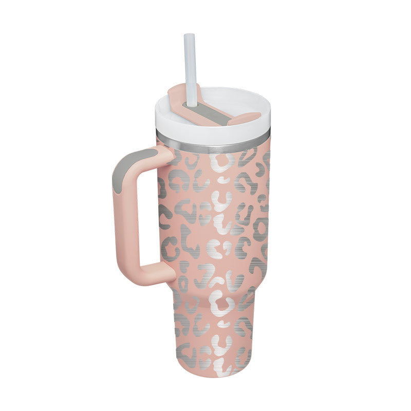 Durable insulated travel mug with handle & straw. Stay hydrated with hot/cold drinks.