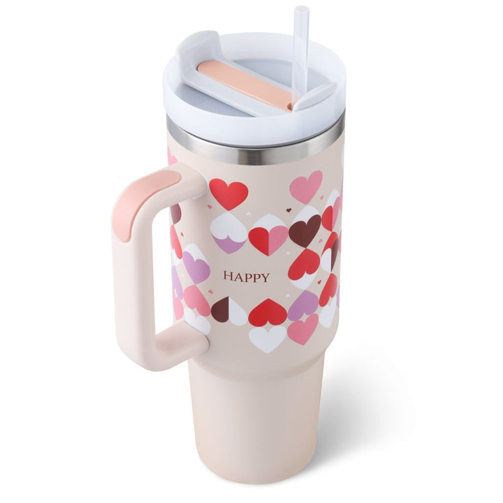 ChillMate travel mug, insulated with handle & straw. Hot/cold hydration for office & outdoor.