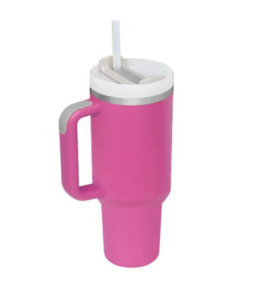 Unisex insulated mug with handle & straw. Keeps hot coffee hot & cold water cold for hours.