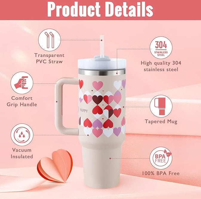 Portable insulated tumbler with handle & straw. Durable drinkware for outdoor & office use.