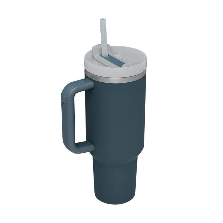 ChillMate insulated travel mug with handle & straw. Durable & portable for hot/cold drinks.