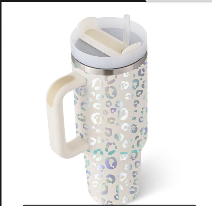 Large insulated handle mug with straw. Vacuum sealed for hot/cold hydration at office/travel.