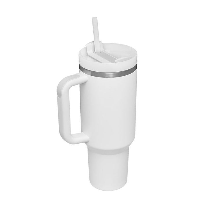 Portable insulated tumbler with handle & straw. Perfect for hot/cold drinks & daily hydration.