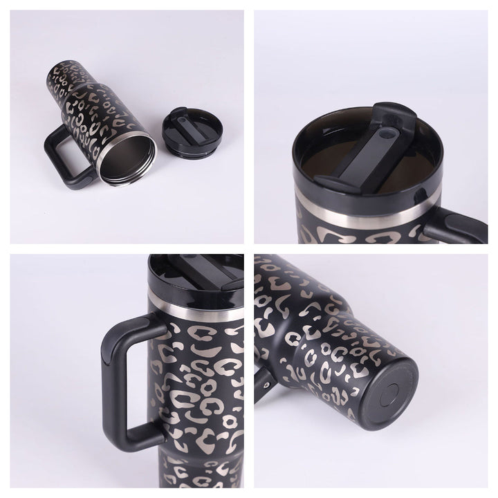 Vacuum sealed insulated mug with handle & straw. Perfect for office, travel, and outdoor.