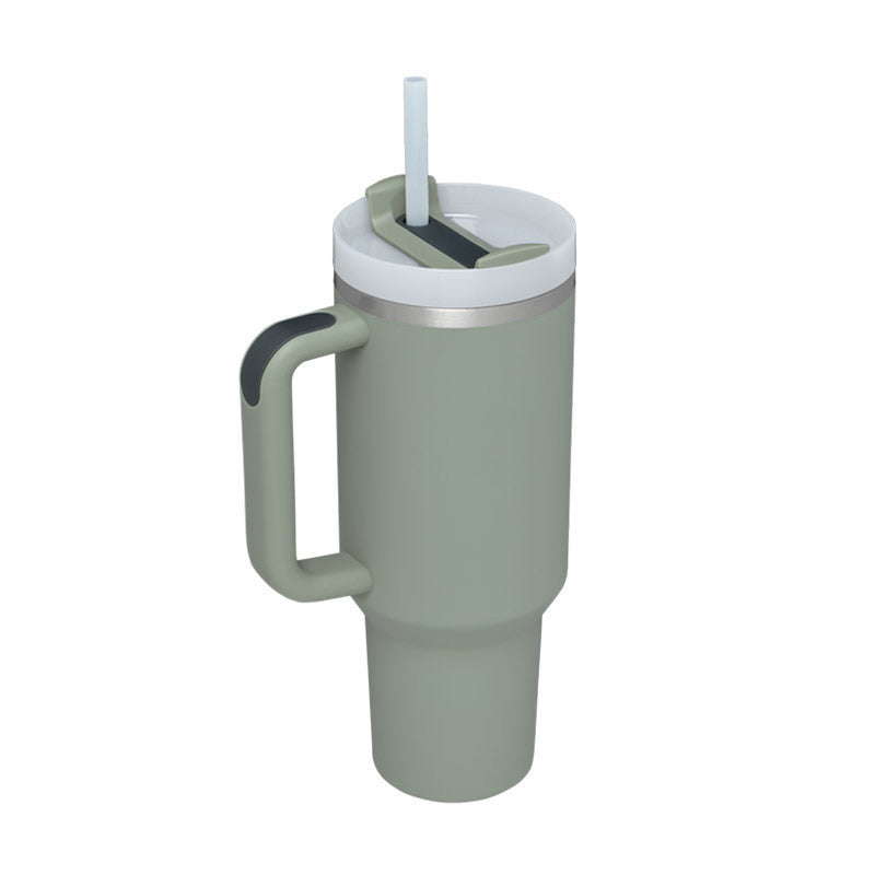 Reusable large capacity insulated mug with handle & straw. Enjoy hot or cold drinks anywhere.